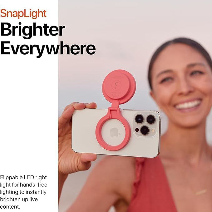ShiftCam SnapPocket Light - LED Selfie Ring Light with Four Brightness Settings and Built in Battery - Magnetic Mount Snaps on to Any Phone - Flippable Design