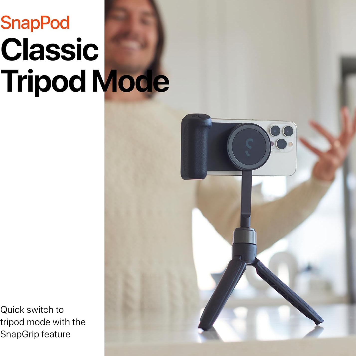 ShiftCam SnapPod - Video Selfie Stick and Tripod - Magnetic Mount Snaps on to Any Phone - Tiltable Design | Abyss Blue