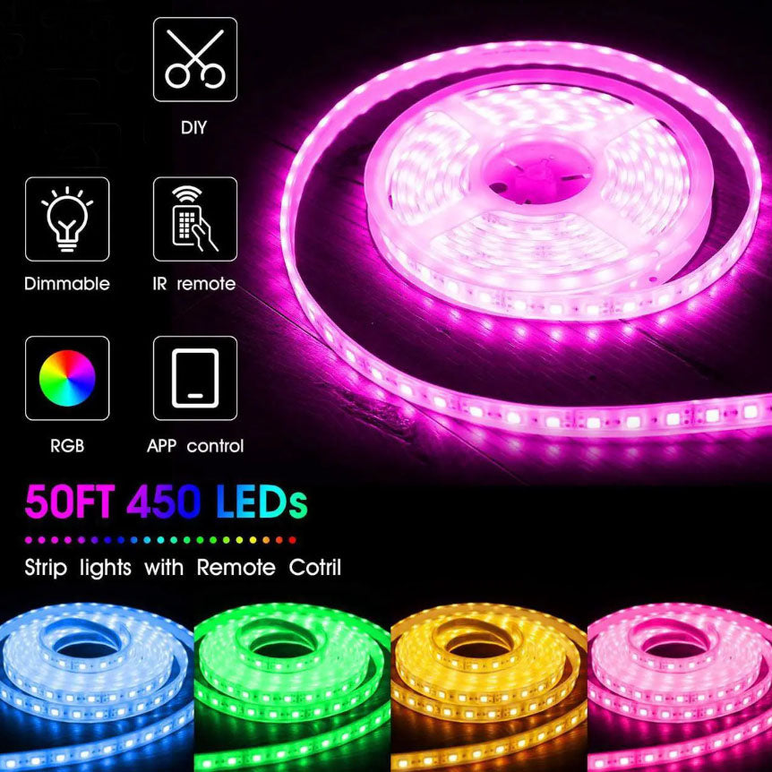 Soulcker Smart LED Strip Lights for Bedrooms 50ft/15m,WiFi LED Lights Work with Alexa,16 Million Colors with App & Remote Control,Music Sync,DIY Color RGB LED Light Strips for Room,Kitchen,TV Backlight,Christmas Lights