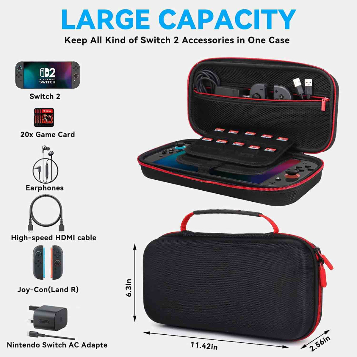 Sonlaryin for Nintendo Switch 2 Carry Case with 20 Game Cartridges, Protective Hard Shell Portable Case Pouch
