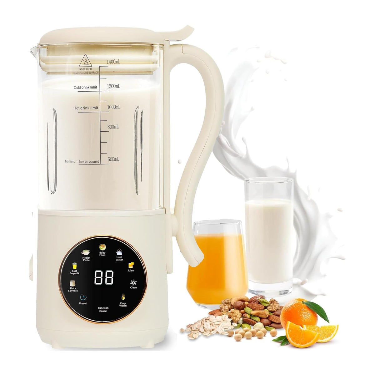 Soybean Milk Maker Machine, 47oz/1400ML Automatic Nut Milk Maker 8 in 1 Multi Functional Homemade Plant-Based Milk with Delay Start/AutoClean/KeepWarm/Boil Water