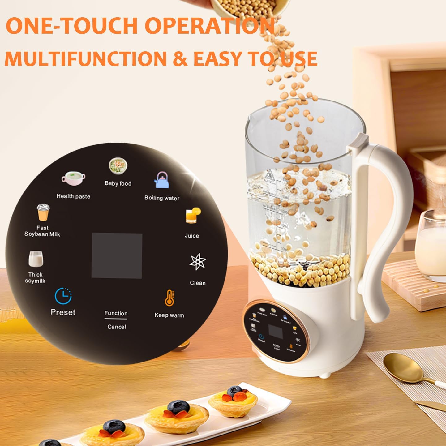 Soybean Milk Maker Machine, 47oz/1400ML Automatic Nut Milk Maker 8 in 1 Multi Functional Homemade Plant-Based Milk with Delay Start/AutoClean/KeepWarm/Boil Water