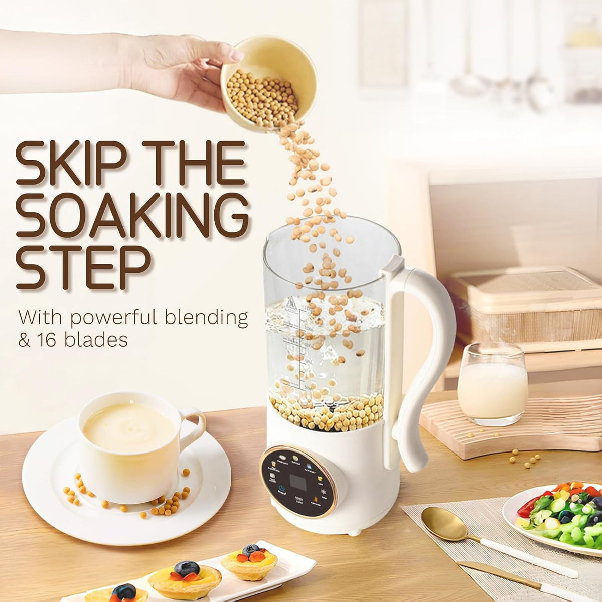 Soybean Milk Maker Machine, 47oz/1400ML Automatic Nut Milk Maker 8 in 1 Multi Functional Homemade Plant-Based Milk with Delay Start/AutoClean/KeepWarm/Boil Water