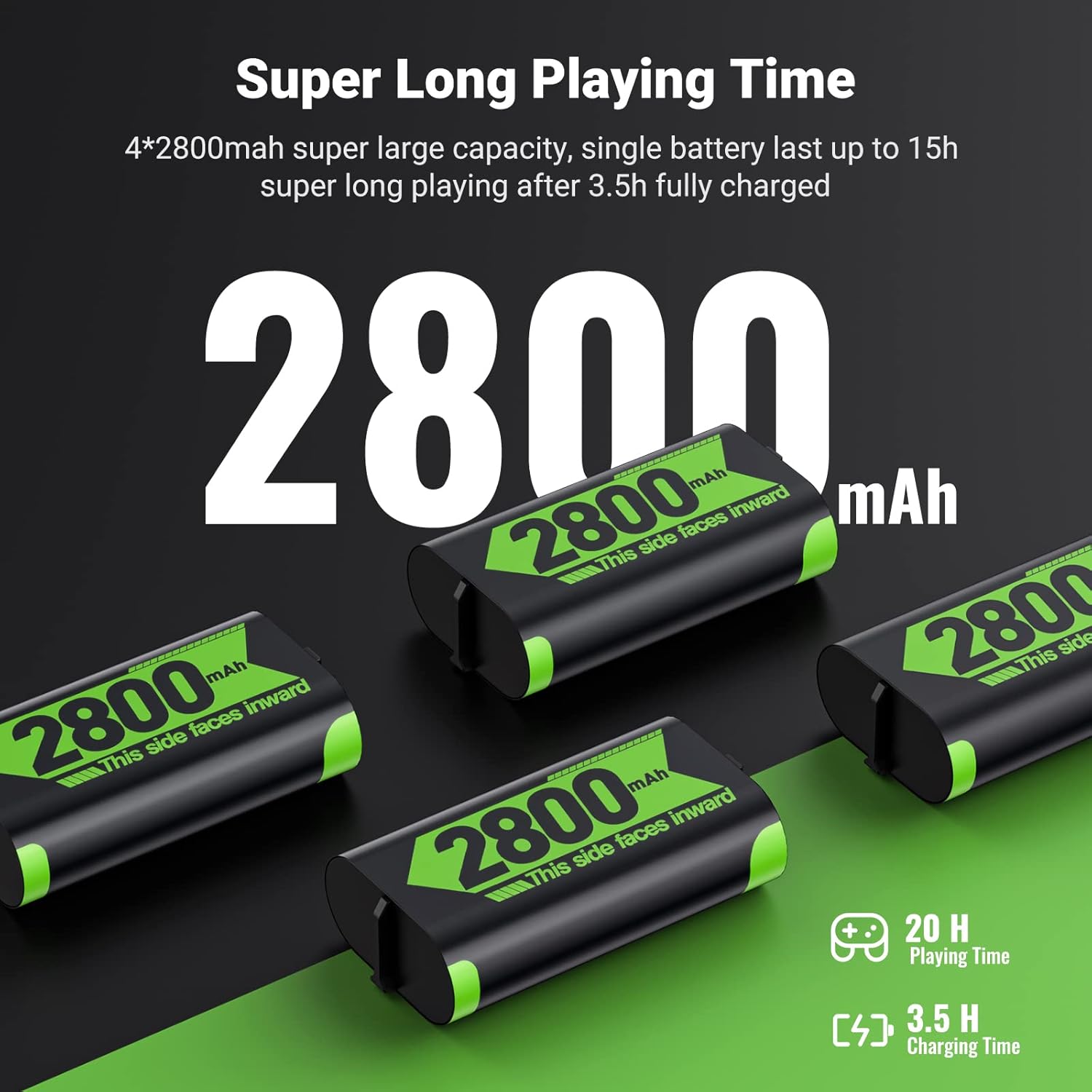 Jelava Super Large Capacity Xbox Controller Battery Packs 4x2800mAh, Compatible with Xbox Series X/Xbox Series S/Xbox One/Xbox One S/X/Elite Controller, Xbox Rechargeable Batteries with Charger& Cable