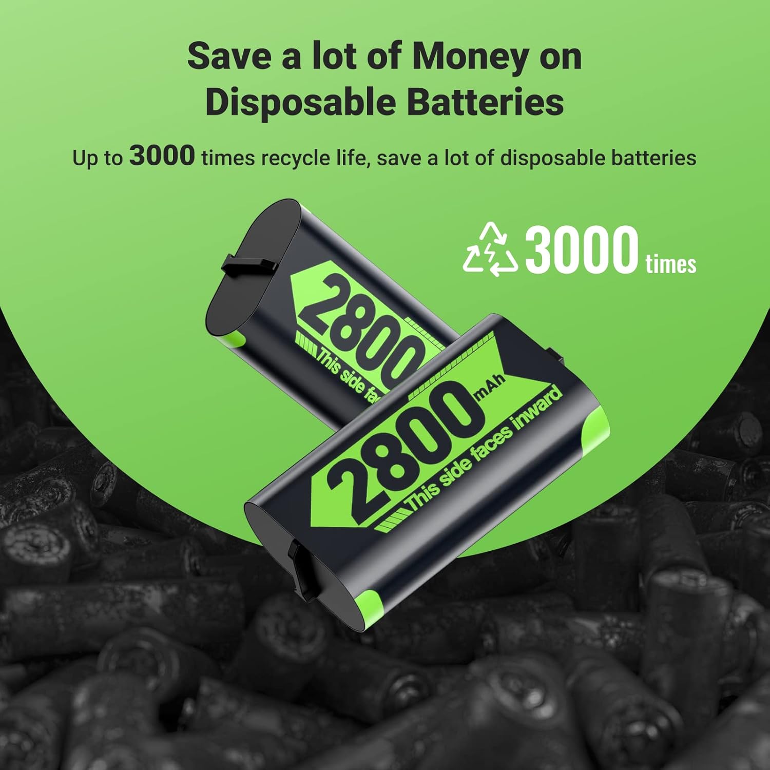 Jelava Super Large Capacity Xbox Controller Battery Packs 4x2800mAh, Compatible with Xbox Series X/Xbox Series S/Xbox One/Xbox One S/X/Elite Controller, Xbox Rechargeable Batteries with Charger& Cable