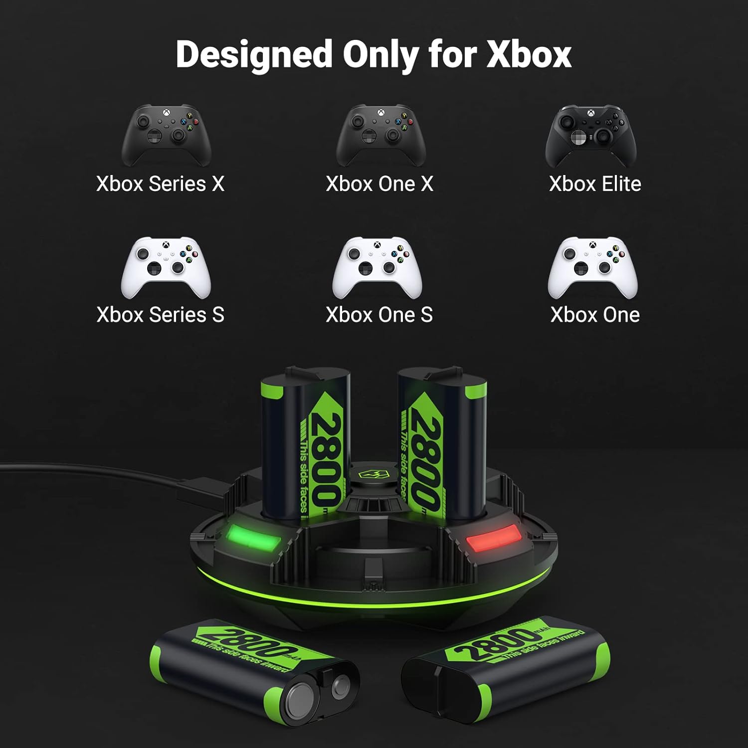 Jelava Super Large Capacity Xbox Controller Battery Packs 4x2800mAh, Compatible with Xbox Series X/Xbox Series S/Xbox One/Xbox One S/X/Elite Controller, Xbox Rechargeable Batteries with Charger& Cable