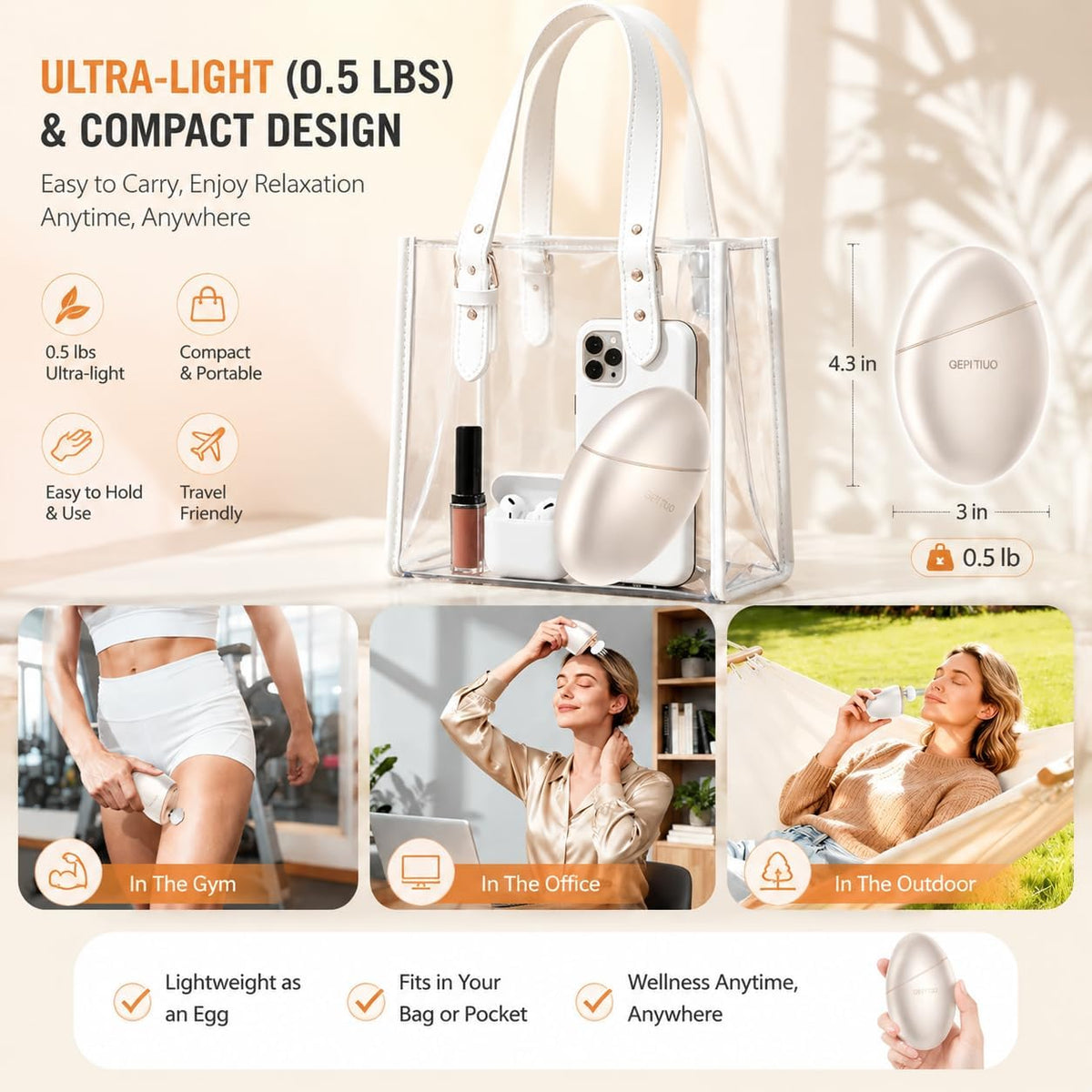 Qepi Tiuo Super Mini 3 in 1 Massage Gun for Muscle Relaxation, Scalp Relief and Facial Beauty, Portable for Outdoor/Gym/Home, Quality Gift
