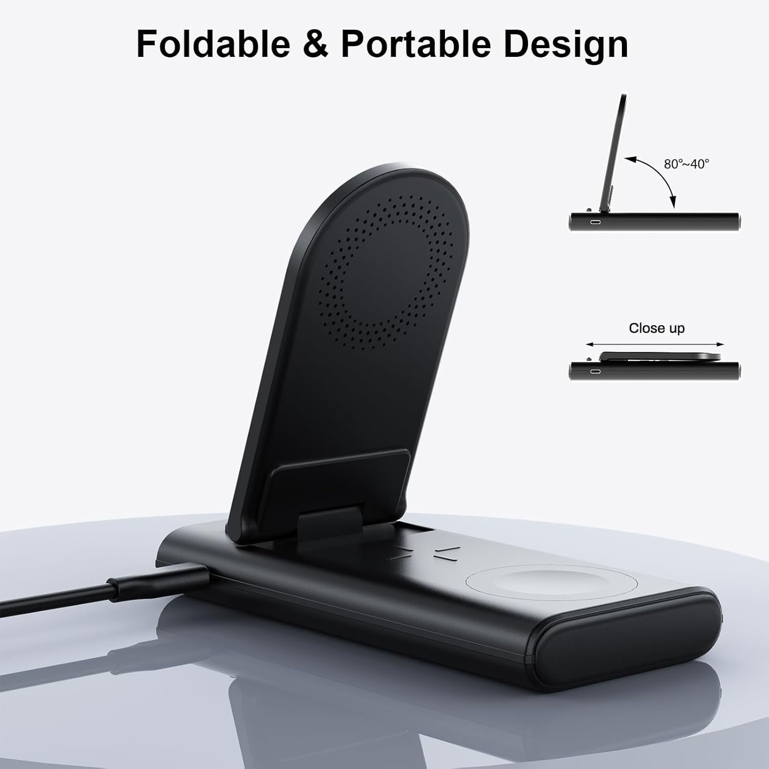 SwanScout Portable Charging Station for Appl, 10000mAh Foldable Wireless Charger for iPhon 15/14/13/12/Series, Appl Watch Ultra 2/9/8/7/5/4/3/SE
