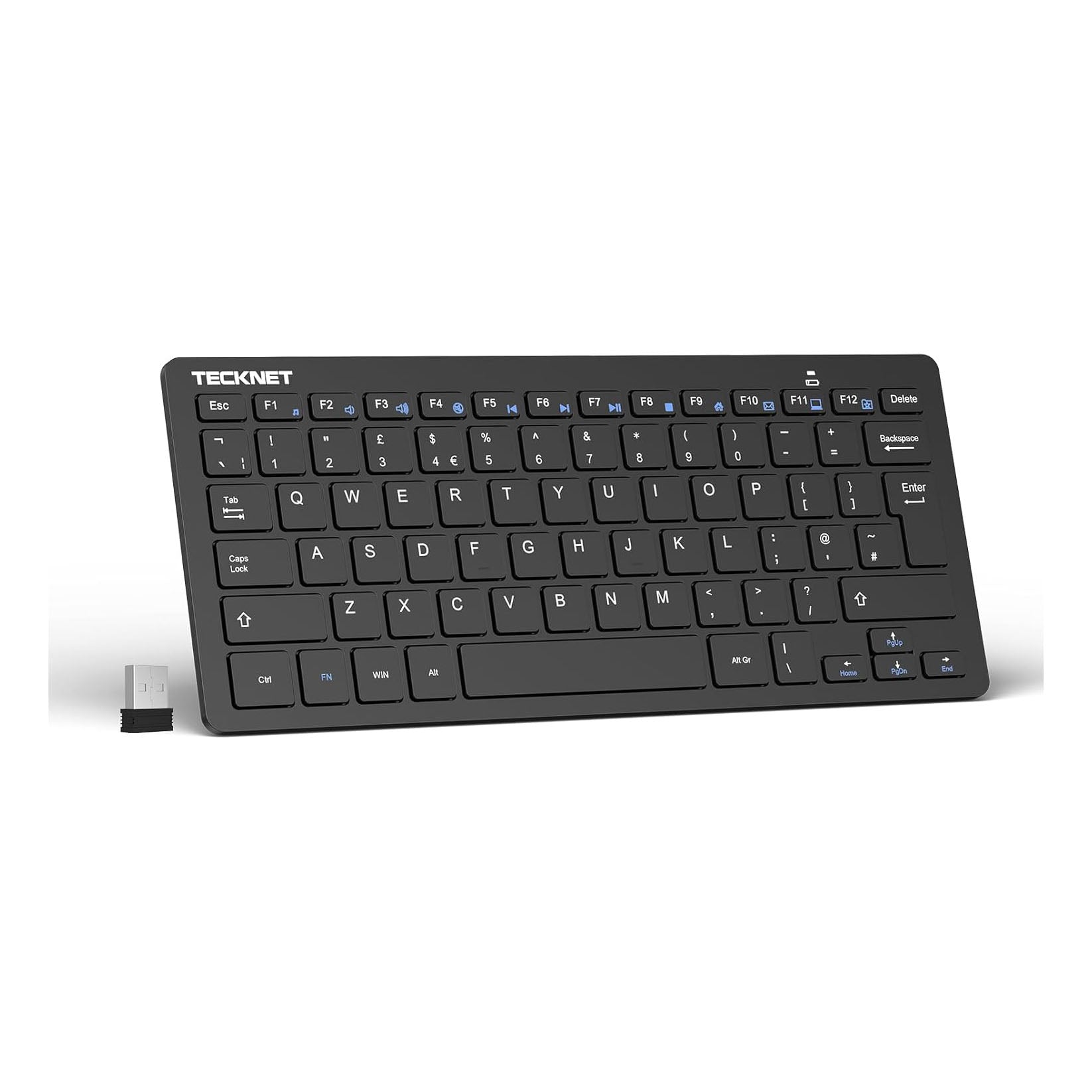 TECKNET 2.4G Wireless Keyboard For Windows/Chrome OS, UK Layout Compact Mini Keyboards, Small Silent Whisper-Quiet Keyboard | X315