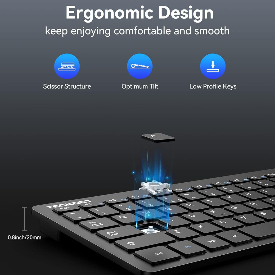 TECKNET 2.4G Wireless Keyboard For Windows/Chrome OS, UK Layout Compact Mini Keyboards, Small Silent Whisper-Quiet Keyboard | X315