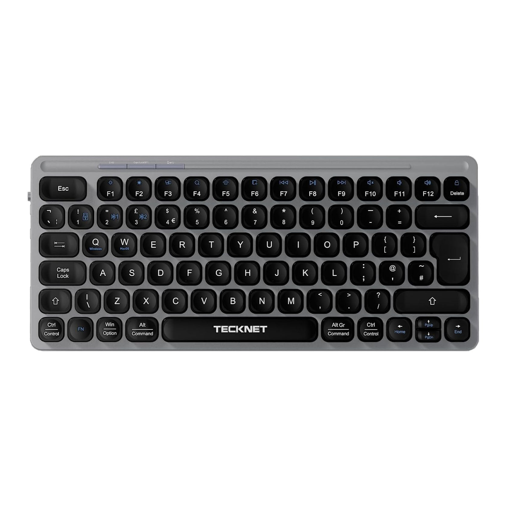 TECKNET Bluetooth Wireless Keyboard - Small Compact Rechargeable 2.4GHz USB Keyboard with 500mAh Battery Capacity for 3 Devices, Widely Compatible with Laptop, PC, UK Layout, TK-KB008