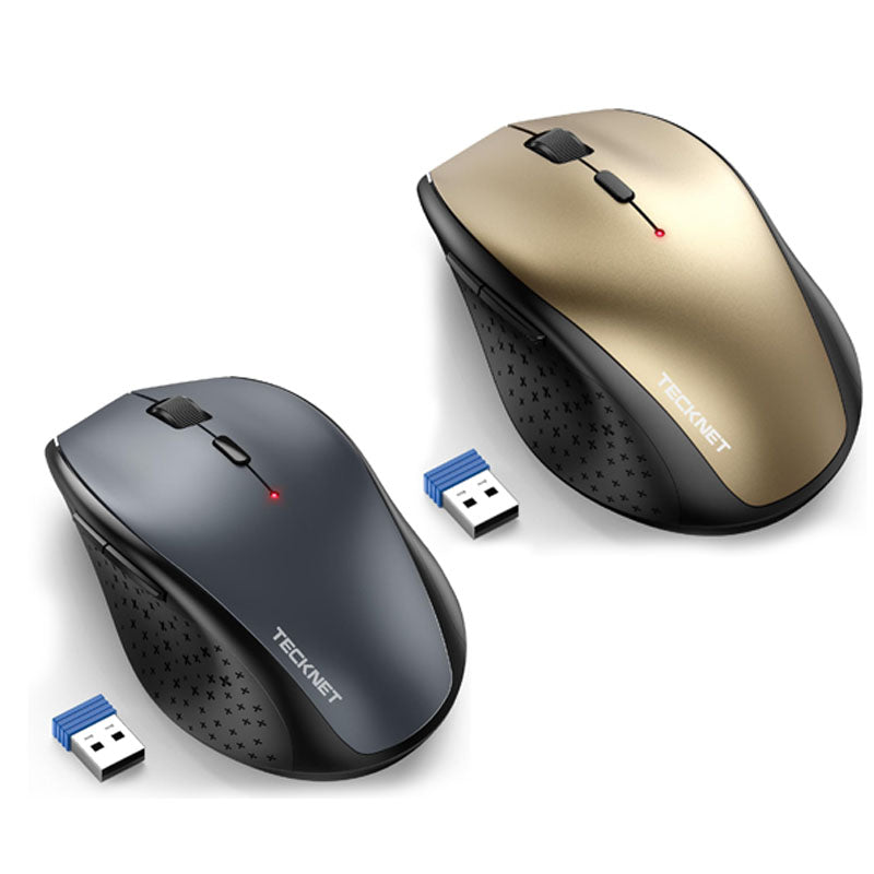 TECKNET Wireless Mouse, 2.4G USB Computer Mouse with 6-Level Adjustable 4800 DPI, Silent Quiet Click, Ergonomic Grips, 6 Buttons Portable for PC, Chromebook, Mac - Grey