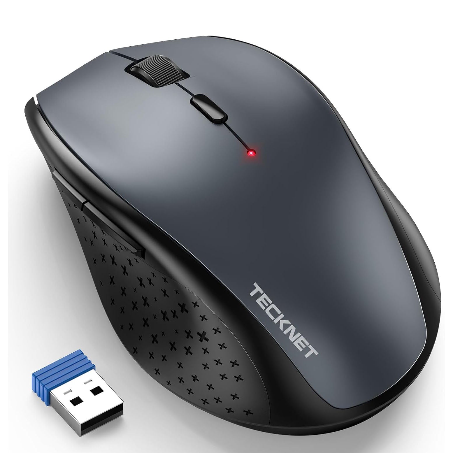 TECKNET Wireless Mouse, 2.4G USB Computer Mouse with 6-Level Adjustable 4800 DPI, Silent Quiet Click, Ergonomic Grips, 6 Buttons Portable for PC, Chromebook, Mac - Grey