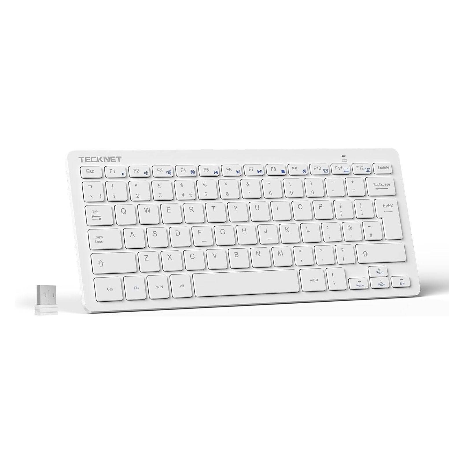 TECKNET 2.4G Wireless Keyboard For Windows/Chrome OS, UK Layout Compact Mini Keyboards, Small Silent Whisper-Quiet Keyboard | X315