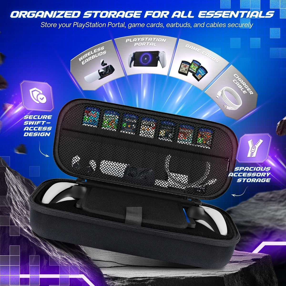 TNP 3-in-1 PlayStation Portal Carrying Case with 2 Screen Protectors and silicone cover