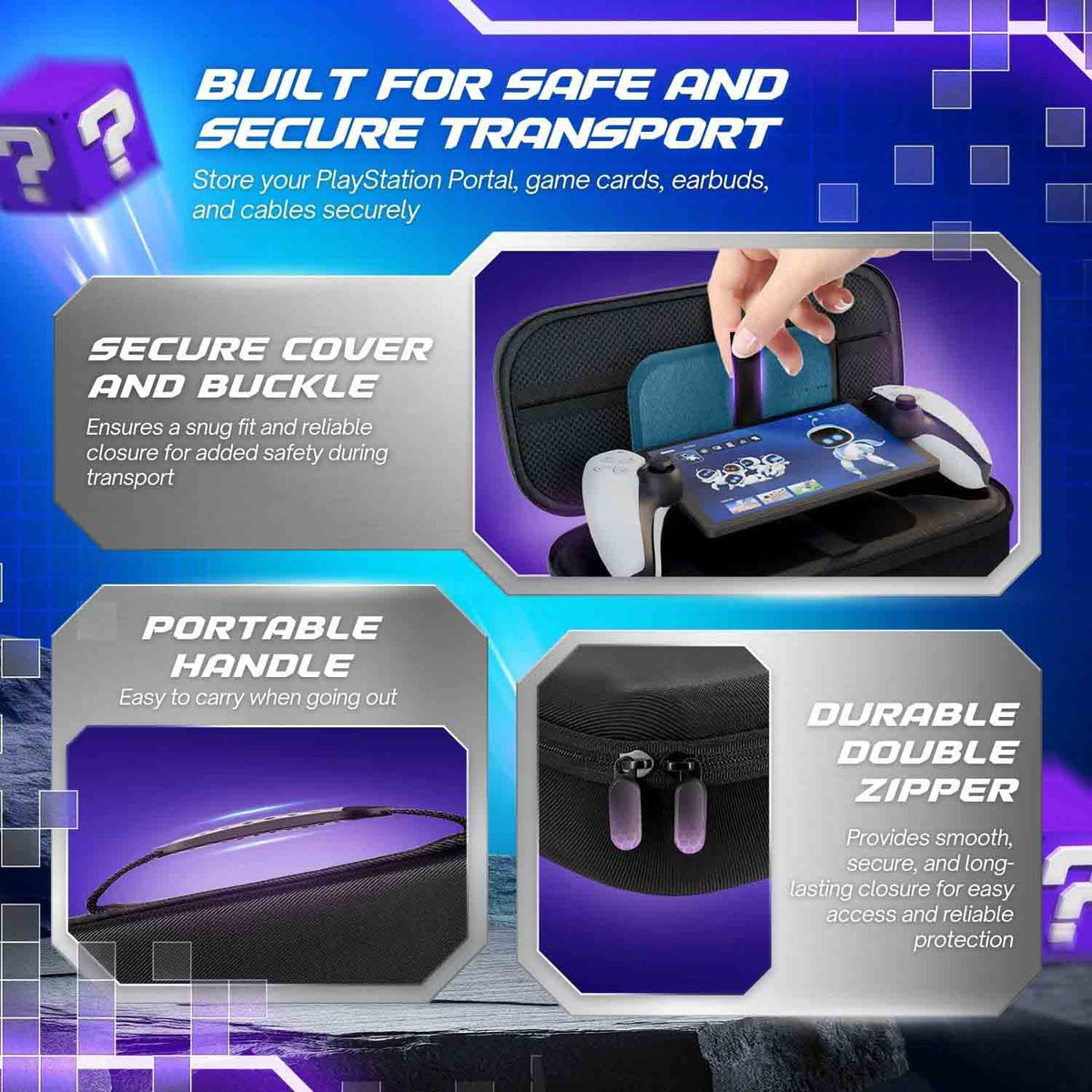 TNP 3-in-1 PlayStation Portal Carrying Case with 2 Screen Protectors and silicone cover