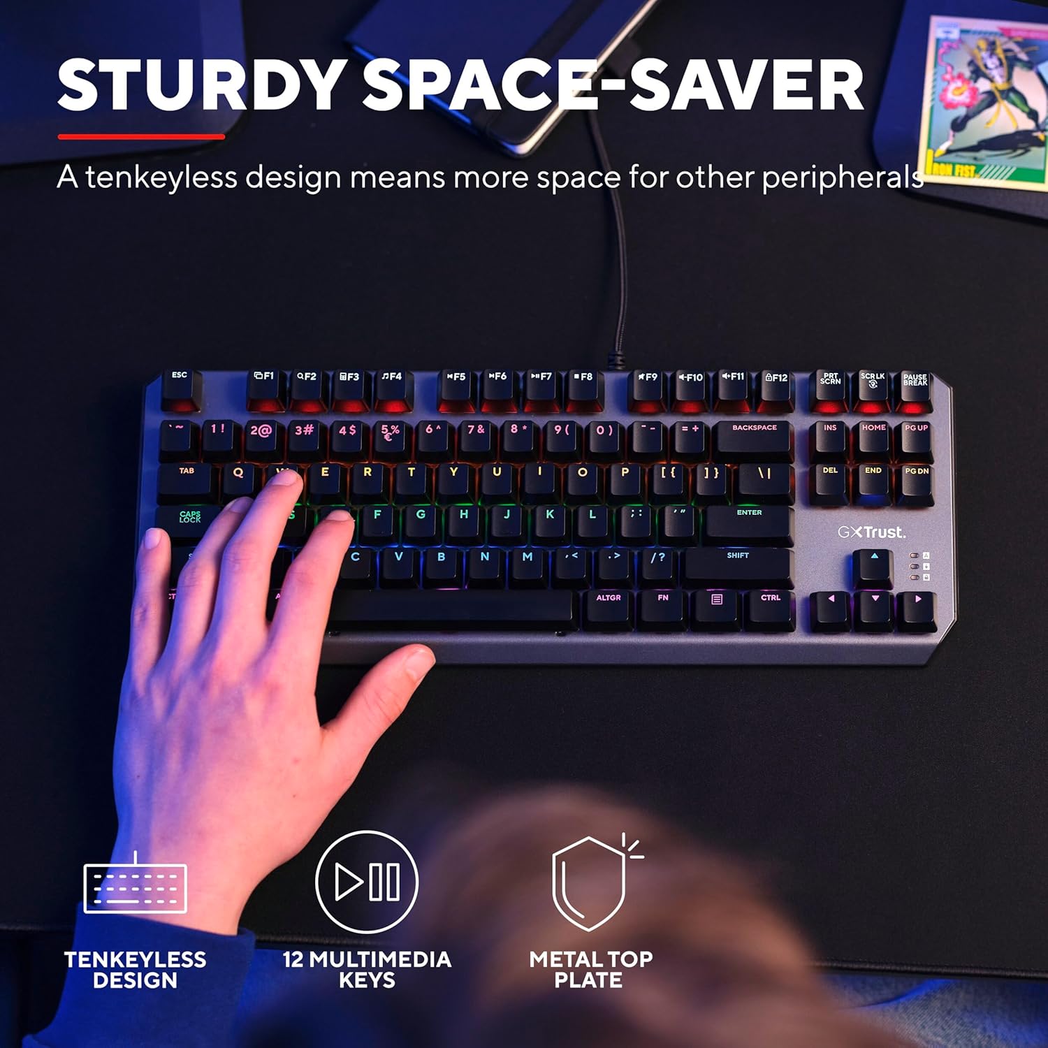 GXTrust Gaming Callaz TKL Mechanical Gaming Keyboard with UK Layout, Compact Tenkeyless Design (80%), Outemu Switches, Multicolour LED Lighting, USB Mechanical Keyboard for PC, Laptop