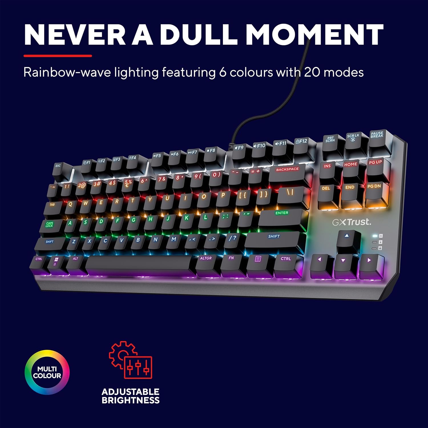 GXTrust Gaming Callaz TKL Mechanical Gaming Keyboard with UK Layout, Compact Tenkeyless Design (80%), Outemu Switches, Multicolour LED Lighting, USB Mechanical Keyboard for PC, Laptop