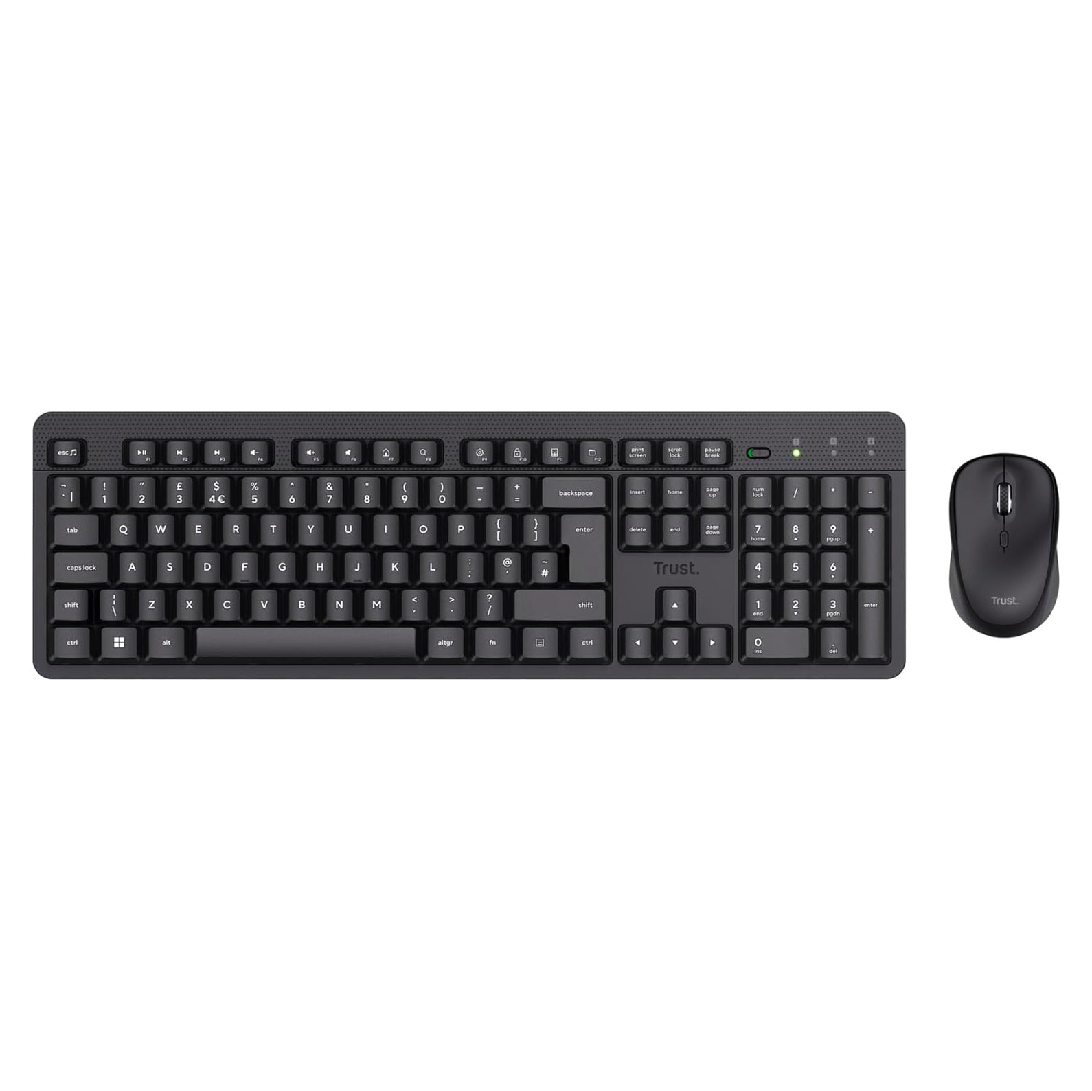 Trust ODY II Silent Wireless Keyboard and Mouse Set QWERTY UK Layout, Floating Low Profile Keys, Spill-Resistant, One USB Receiver, Ambidextrous Mouse 800-1600 DPI, Quiet Combo for PC Laptop Mac