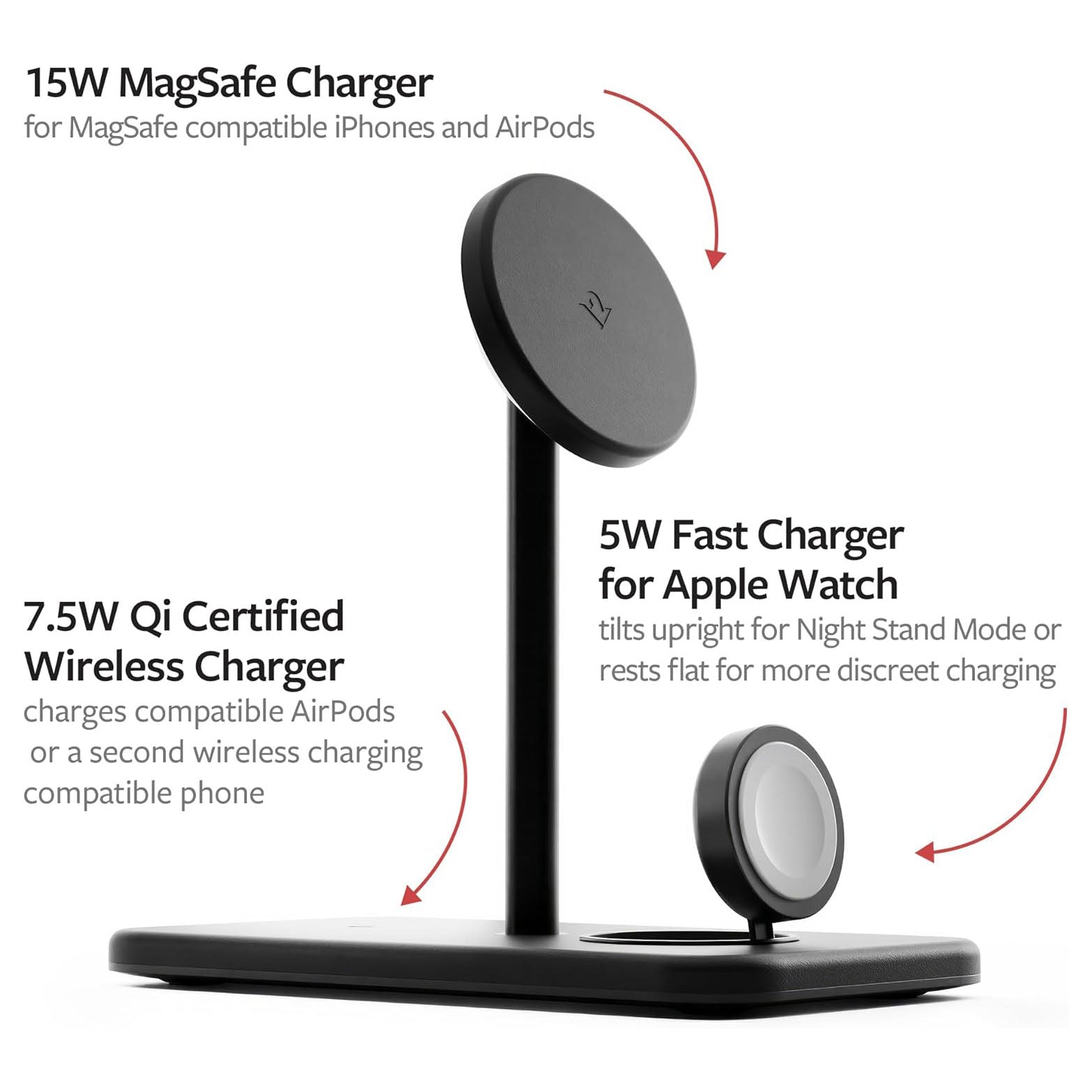 Twelve South HiRise 3 Deluxe Luxury 3 in 1 Qi2 Wireless Magsafe Charging Stand