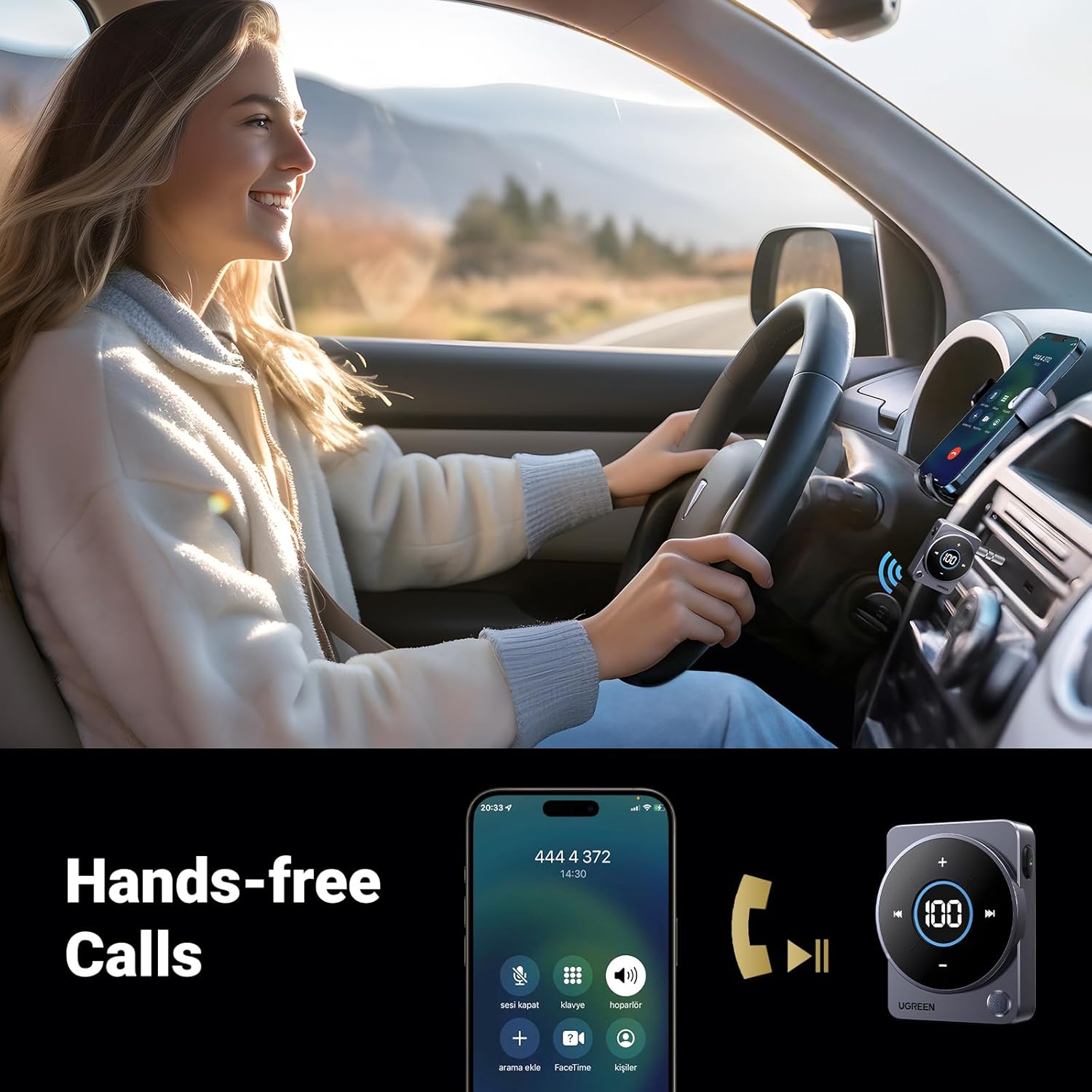 UGREEN 5.4 Bluetooth Car Adapter, [Noise Cancellation] Aux Bluetooth Receiver for Car, 3.5mm Wireless Audio Receiver for Music/Hands-Free Call
