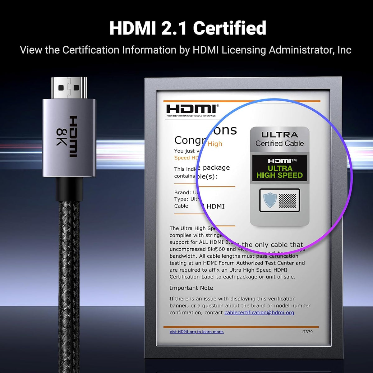 UGREEN 8K HDMI 2.1 Cable 48Gbps (3.3ft/1m), Certified Ultra High Speed HDMI Cord