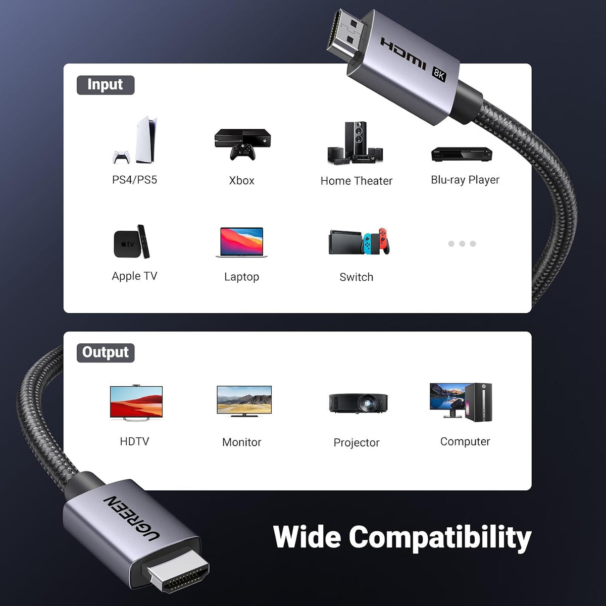 UGREEN 8K HDMI 2.1 Cable 48Gbps (3.3ft/1m), Certified Ultra High Speed HDMI Cord