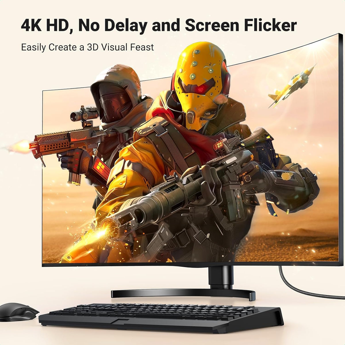 UGREEN DisplayPort to HDMI Cable, HDR Active 4K@30Hz, 2K@60Hz, 1080P@240Hz DP 1.2 Cord Aluminum Braided Uni-Directional Converter Compatible with Monitor, Projector, Dell, HP (6.6ft/2M)