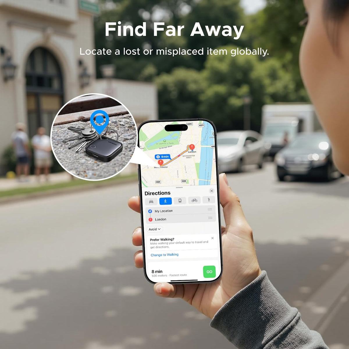 UGREEN FineTrack Air Tracker Tags (iOS Only) 4 Pack Key Finder Bluetooth Tracker 2-Year Replaceable Battery Compatible with Apple Find My for Keys, Luggage [Apple Find My Certified]