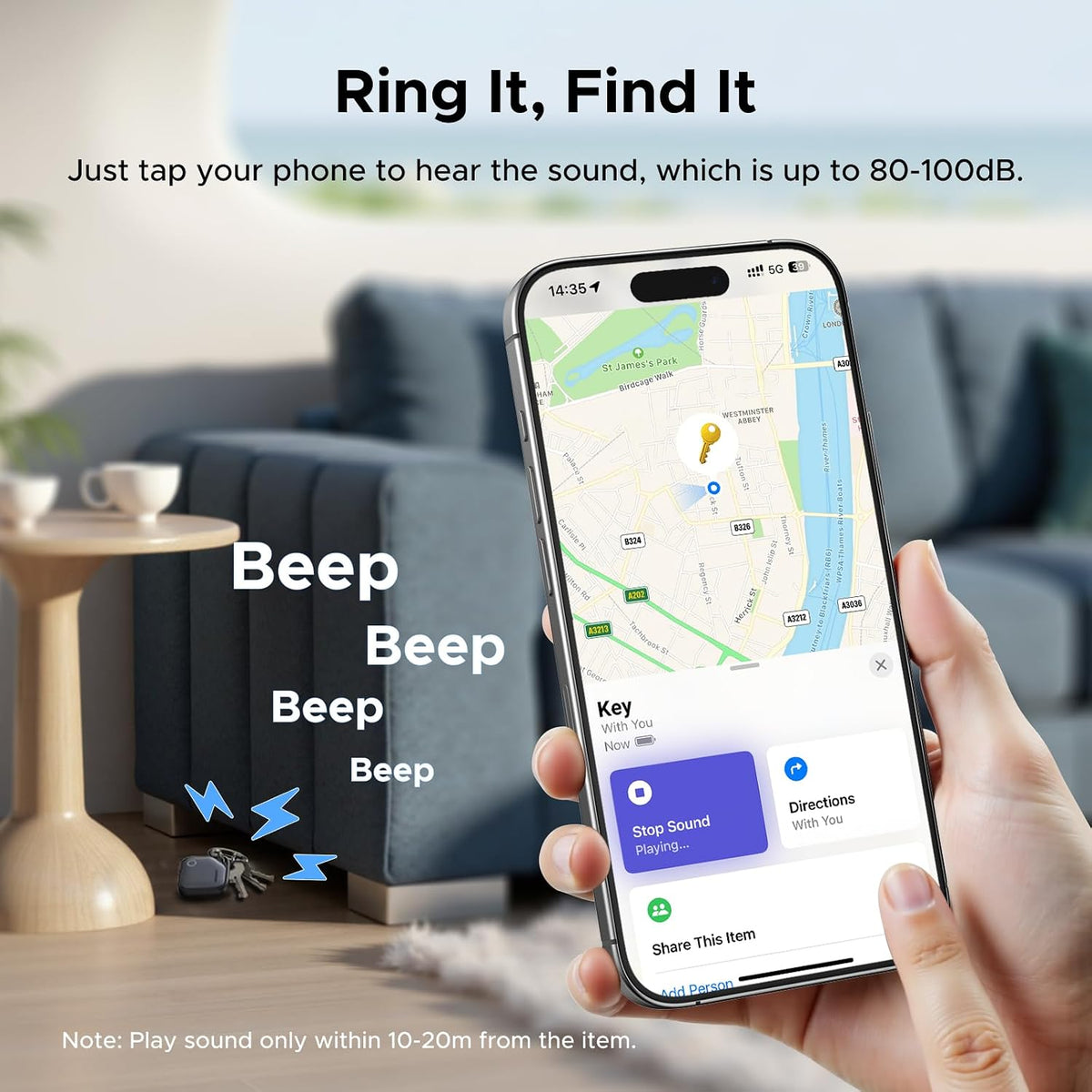 UGREEN FineTrack Air Tracker Tags (iOS Only) 4 Pack Key Finder Bluetooth Tracker 2-Year Replaceable Battery Compatible with Apple Find My for Keys, Luggage [Apple Find My Certified]