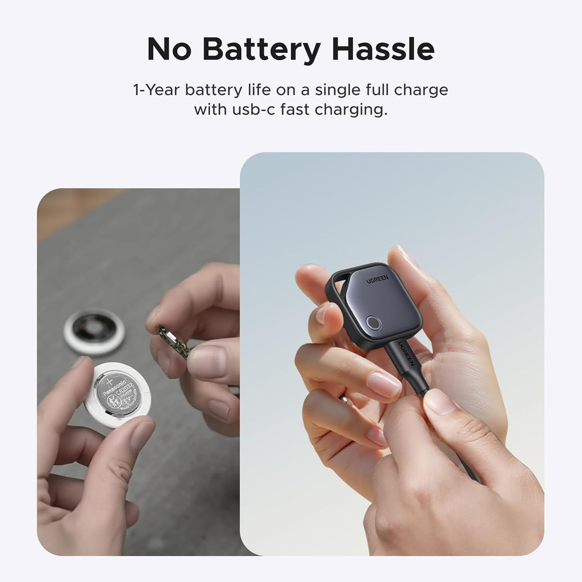 UGREEN FineTrack (iOS Only) Air Tracker Tags 4 Pack 1-Year USB-C Rechargeable Bluetooth Tracker Compatible with Apple Find My, Item Finder for Key Luggage [Apple MFi Certified]