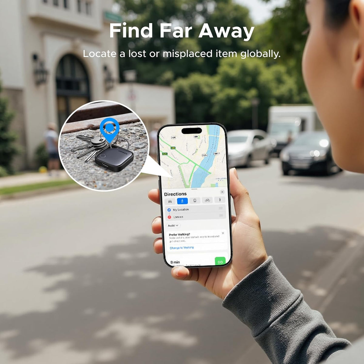 UGREEN FineTrack (iOS Only) Air Tracker Tags 4 Pack 1-Year USB-C Rechargeable Bluetooth Tracker Compatible with Apple Find My, Item Finder for Key Luggage [Apple MFi Certified]