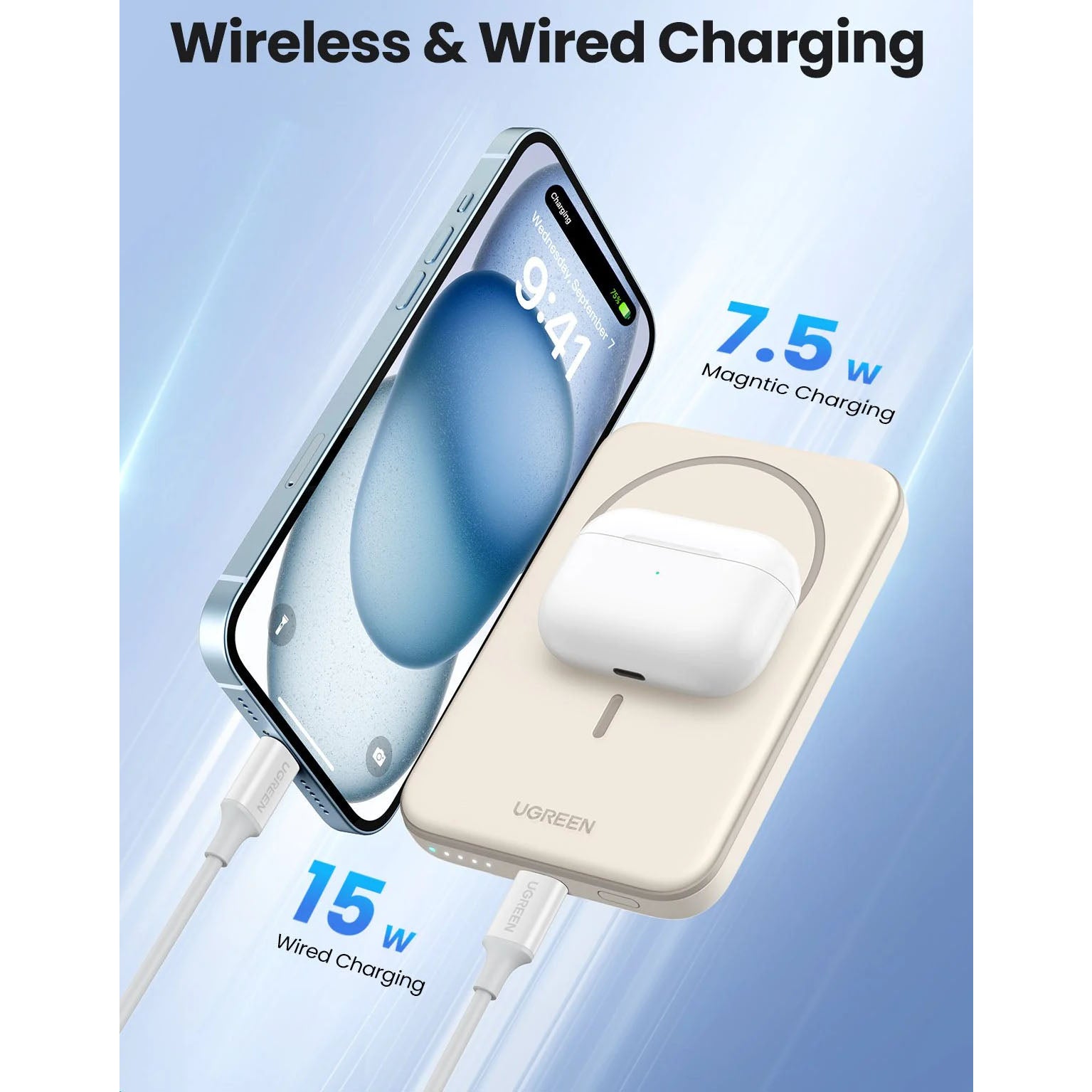 UGREEN Wireless Magnetic Mag-safe Power Bank 5000mAh PD Fast Charging USB-C Port