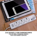 URbantin 3 Way Outlets Extension Lead with 3 USB Slots, Power Extension Socket