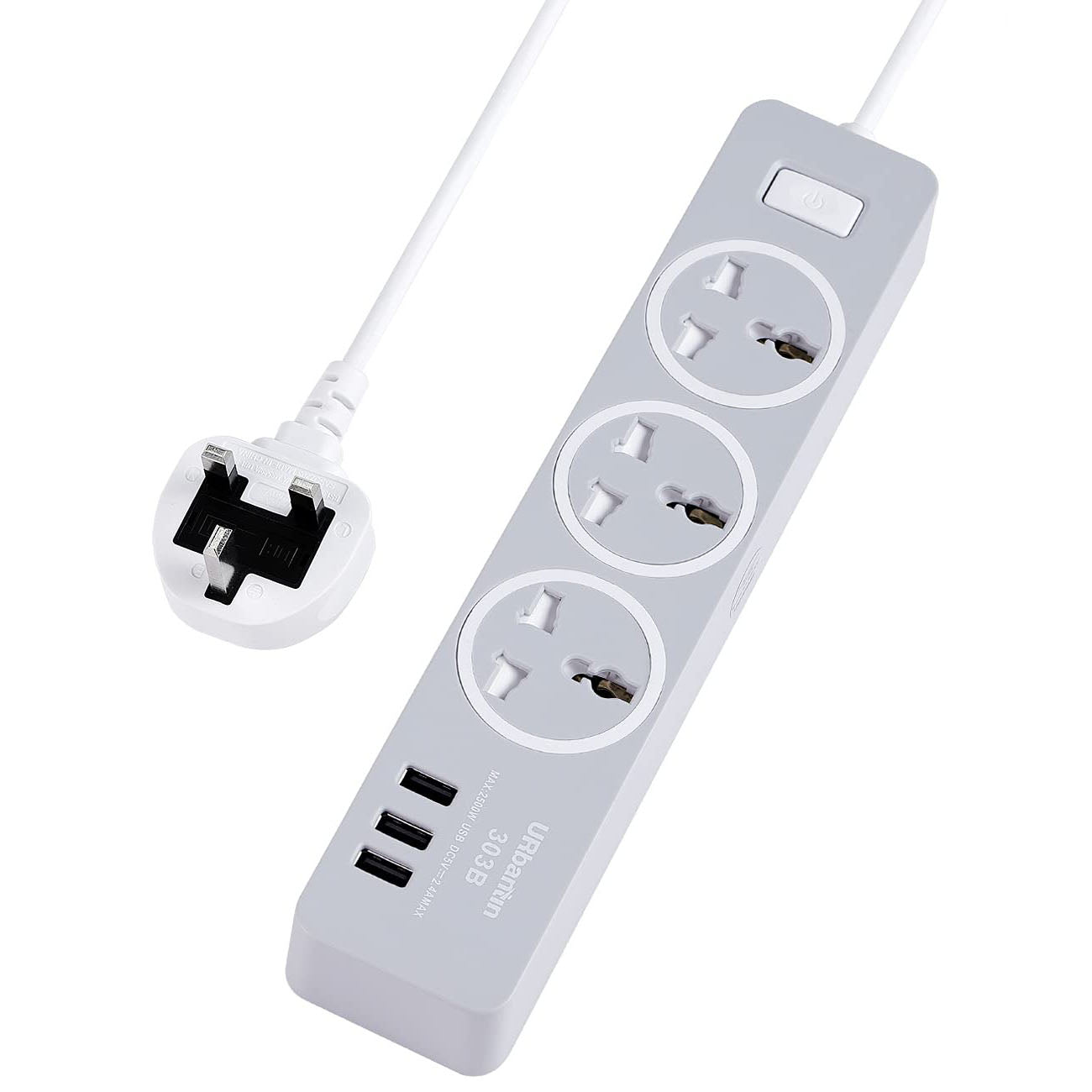 URbantin 3 Way Outlets Extension Lead with 3 USB Slots, Power Extension Socket