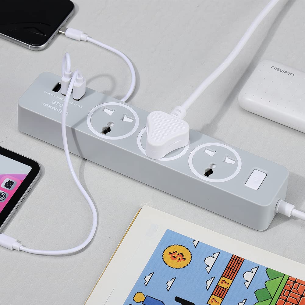 URbantin 3 Way Outlets Extension Lead with 3 USB Slots, Power Extension Socket