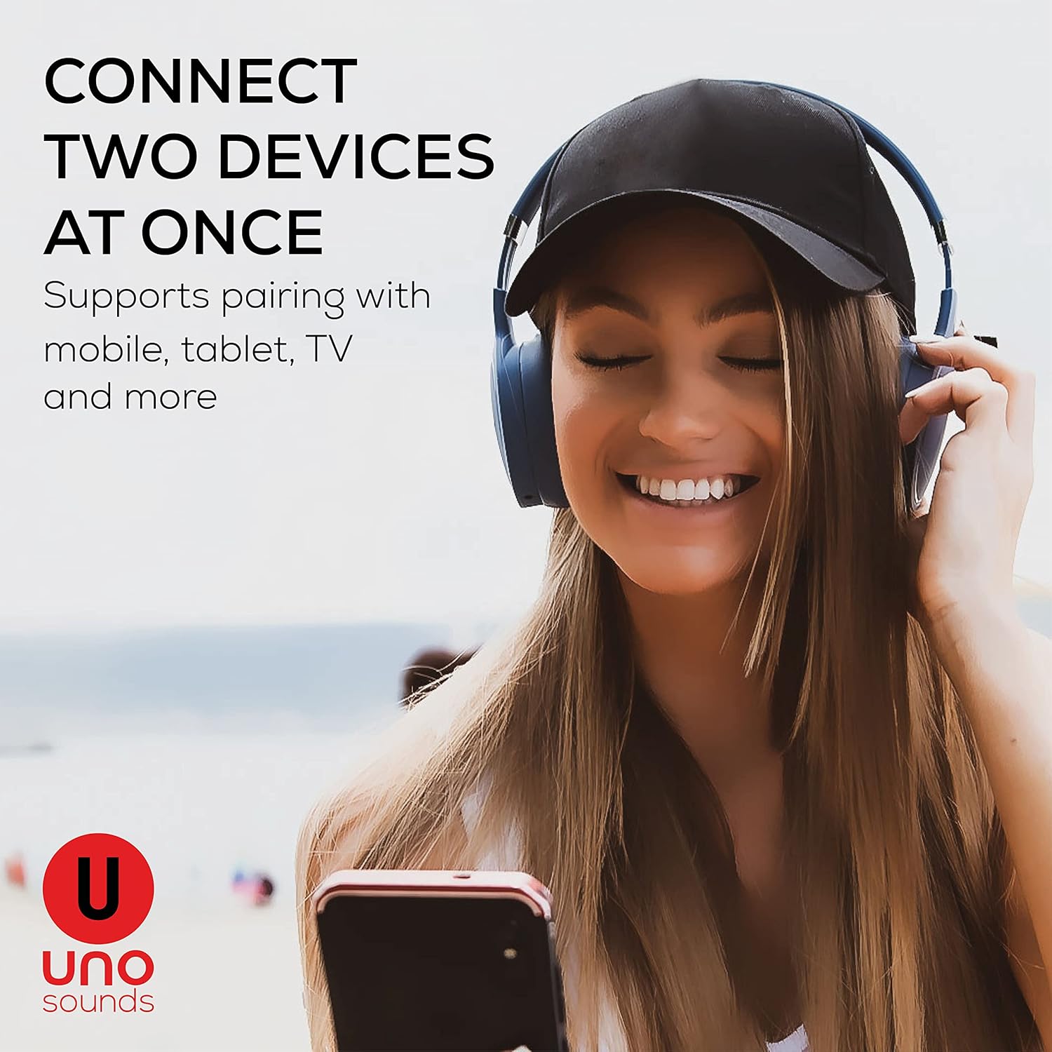 UnoSounds Bass Blast Wireless Over Ear Bluetooth Headphones, Noise Reducing, Comfortable Design, Built in Mic and Wired Mode for Mobile, PC & TV, includes 3.5mm Aux Cable and USB Charger (White)