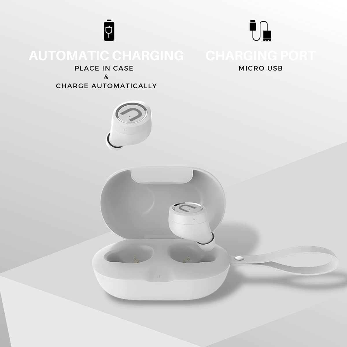 Unosounds Ubuds+ True Wireless Bluetooth 5.0 Earbuds + Improved Data Rate 60 Hours Standby / Hands-Free Calling / Automatic Pairing / Environmental Noise Cancellation - White