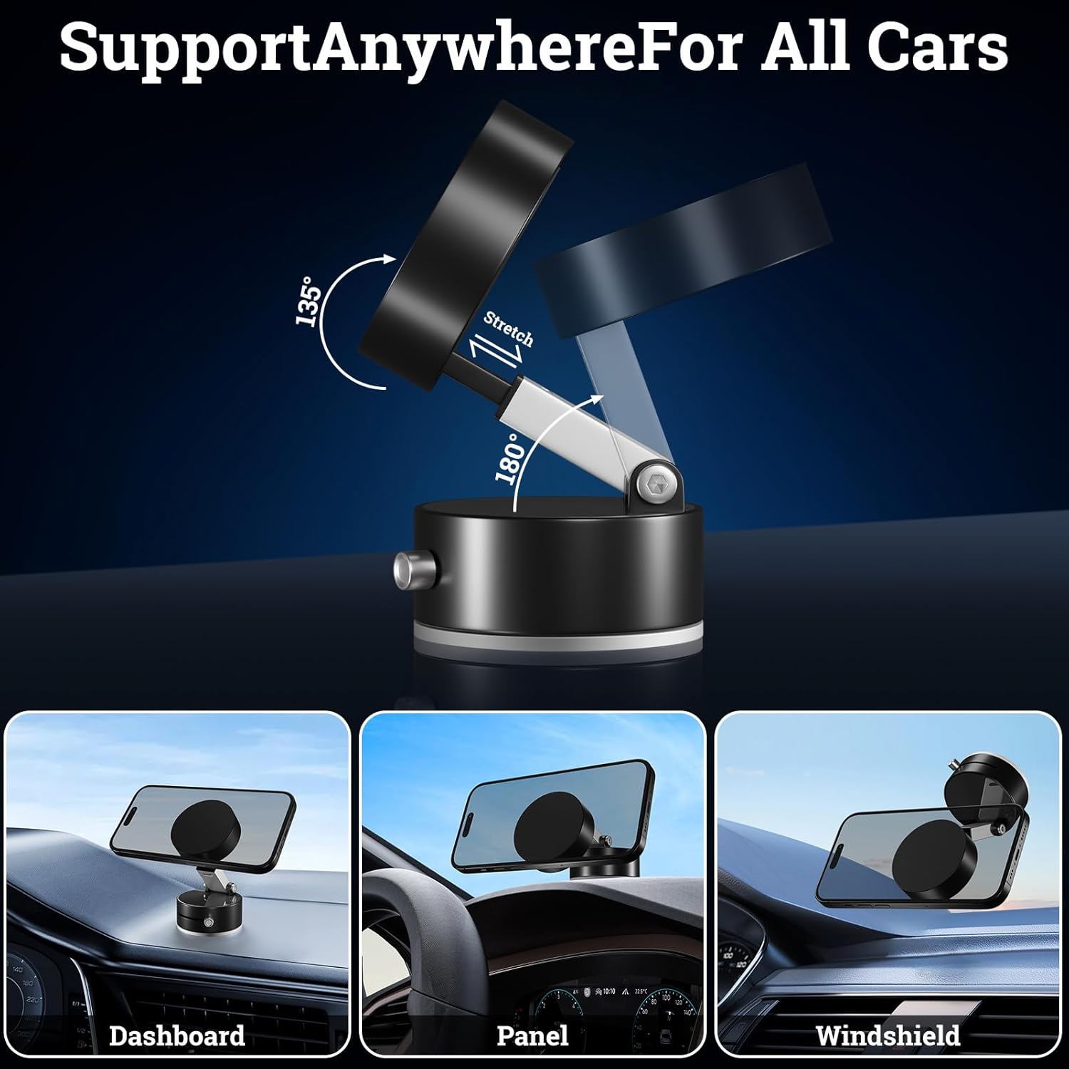 Uceento Vacuum Magnetic Phone Holder, Suction Cup Phone Mount, Foldable Strong Magnetic Cell Phone Holder for Car/Gym/Mirror/Smooth Surface, Compatible with Magsafe iPhon