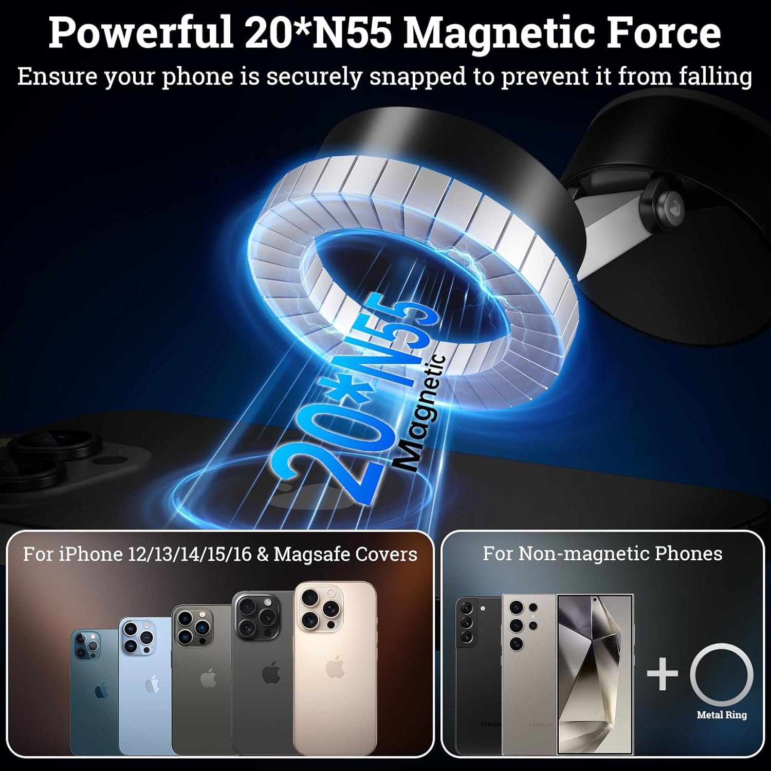 Uceento Vacuum Magnetic Phone Holder, Suction Cup Phone Mount, Foldable Strong Magnetic Cell Phone Holder for Car/Gym/Mirror/Smooth Surface, Compatible with Magsafe iPhon