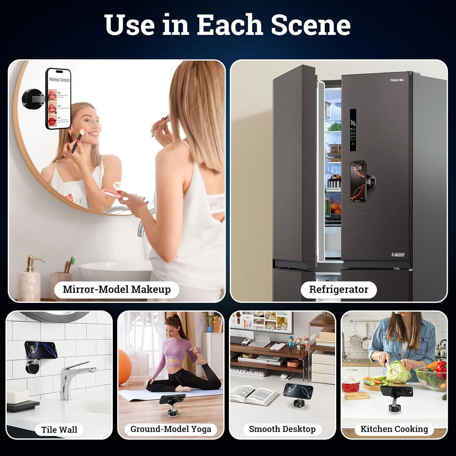Uceento Vacuum Magnetic Phone Holder, Suction Cup Phone Mount, Foldable Strong Magnetic Cell Phone Holder for Car/Gym/Mirror/Smooth Surface, Compatible with Magsafe iPhon