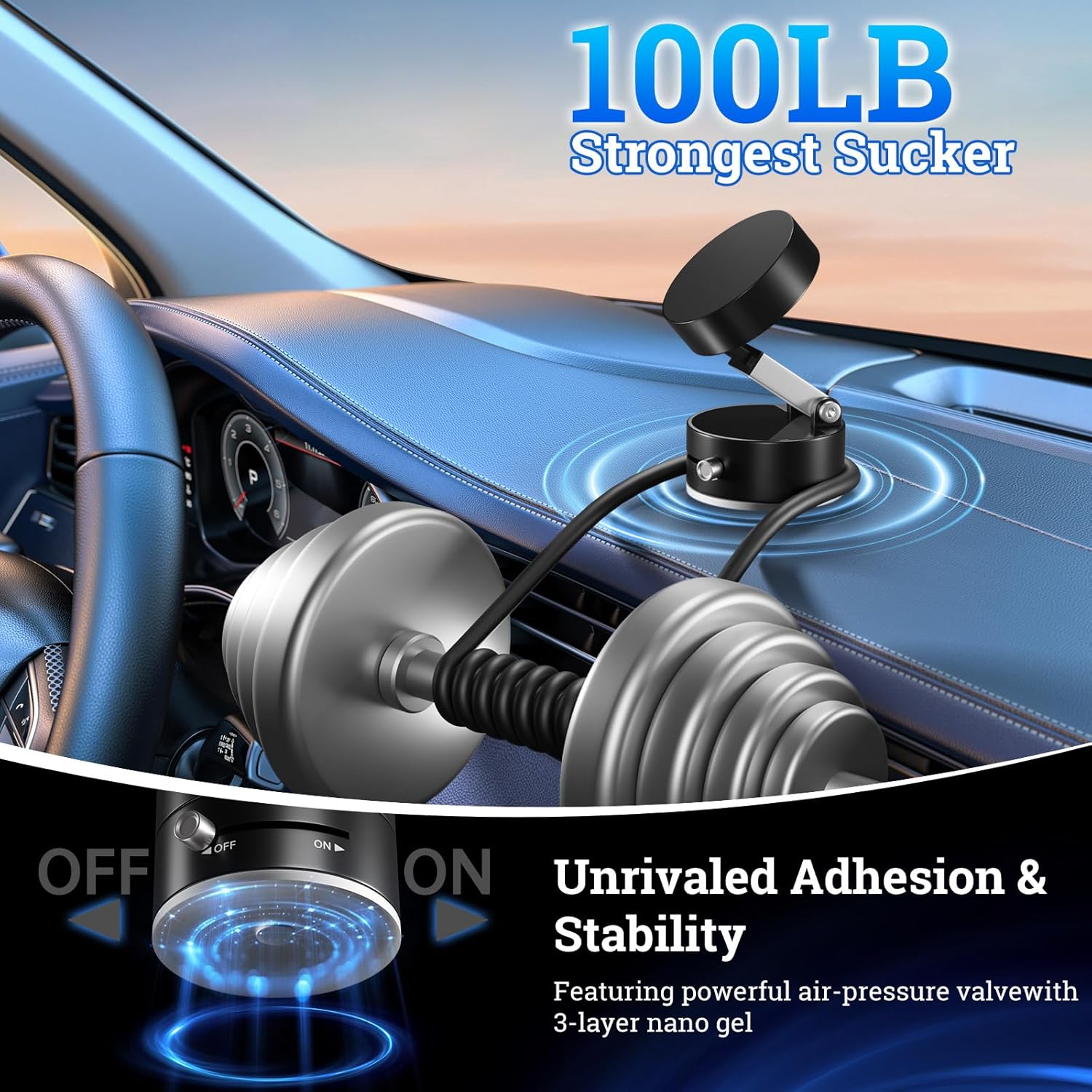 Uceento Vacuum Magnetic Phone Holder, Suction Cup Phone Mount, Foldable Strong Magnetic Cell Phone Holder for Car/Gym/Mirror/Smooth Surface, Compatible with Magsafe iPhon