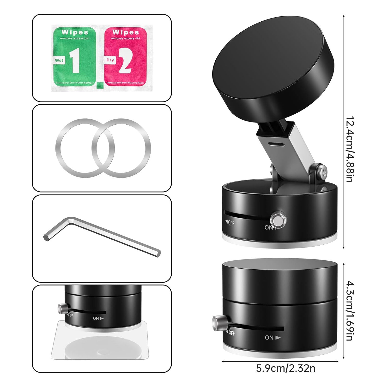 Uceento Vacuum Magnetic Phone Holder, Suction Cup Phone Mount, Foldable Strong Magnetic Cell Phone Holder for Car/Gym/Mirror/Smooth Surface, Compatible with Magsafe iPhon