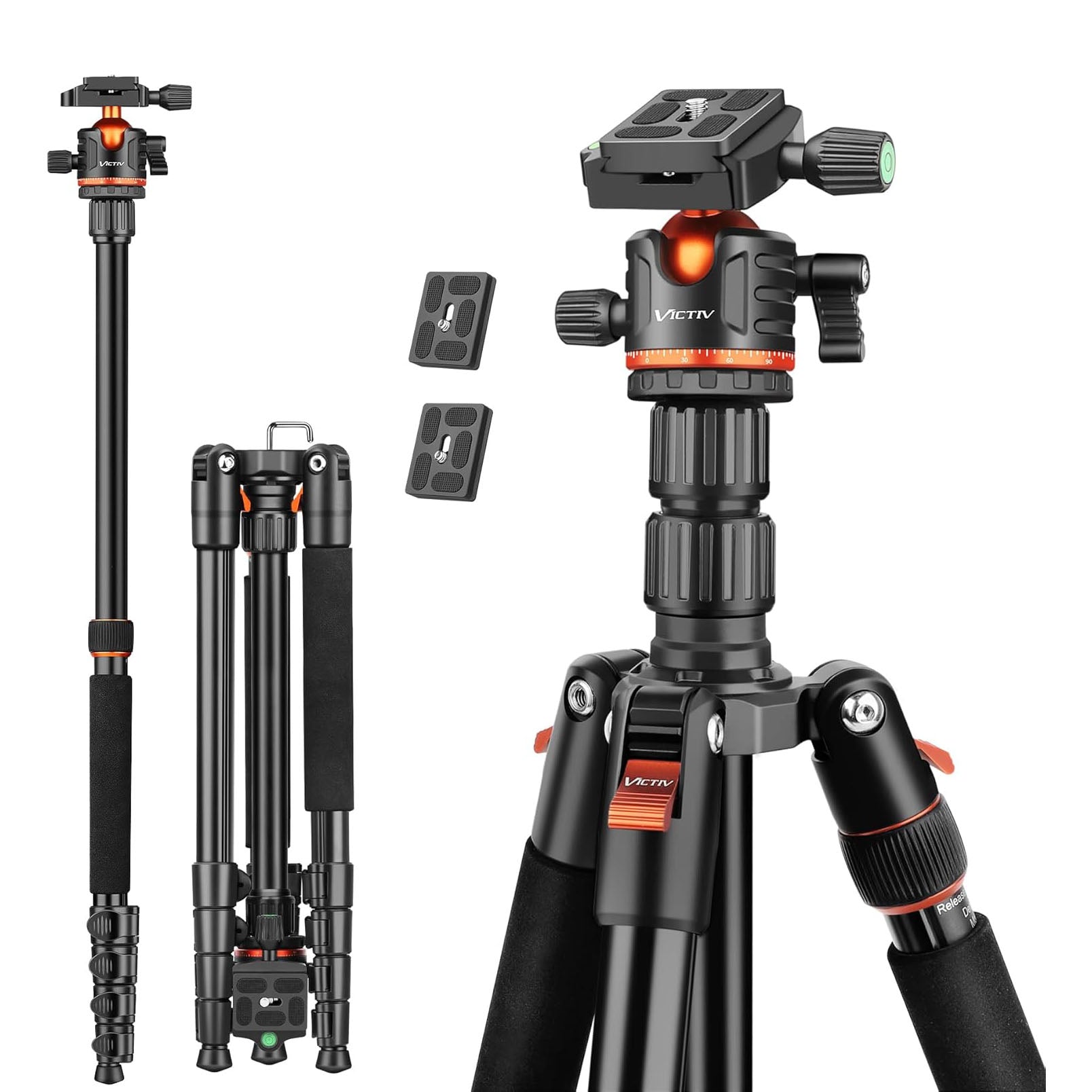 Victiv 78"/ 198cm Camera Tripod for Canon Sony Nikon, DSLR Tripod Lightweight with Monopod for Travel, Compact Tripods with Ball Head and Phone Holder, Tall Camera Stand Max Load 8kg