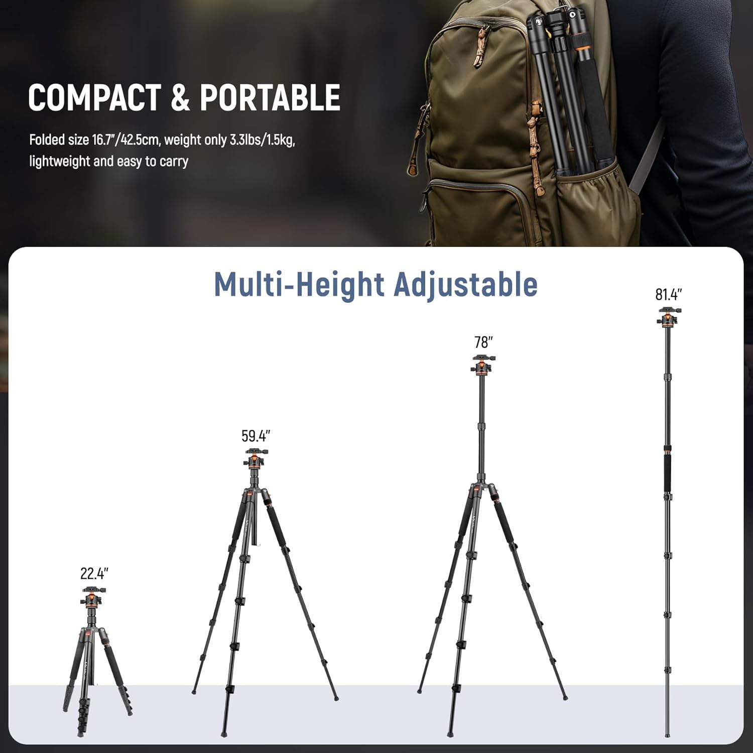 Victiv 78"/ 198cm Camera Tripod for Canon Sony Nikon, DSLR Tripod Lightweight with Monopod for Travel, Compact Tripods with Ball Head and Phone Holder, Tall Camera Stand Max Load 8kg
