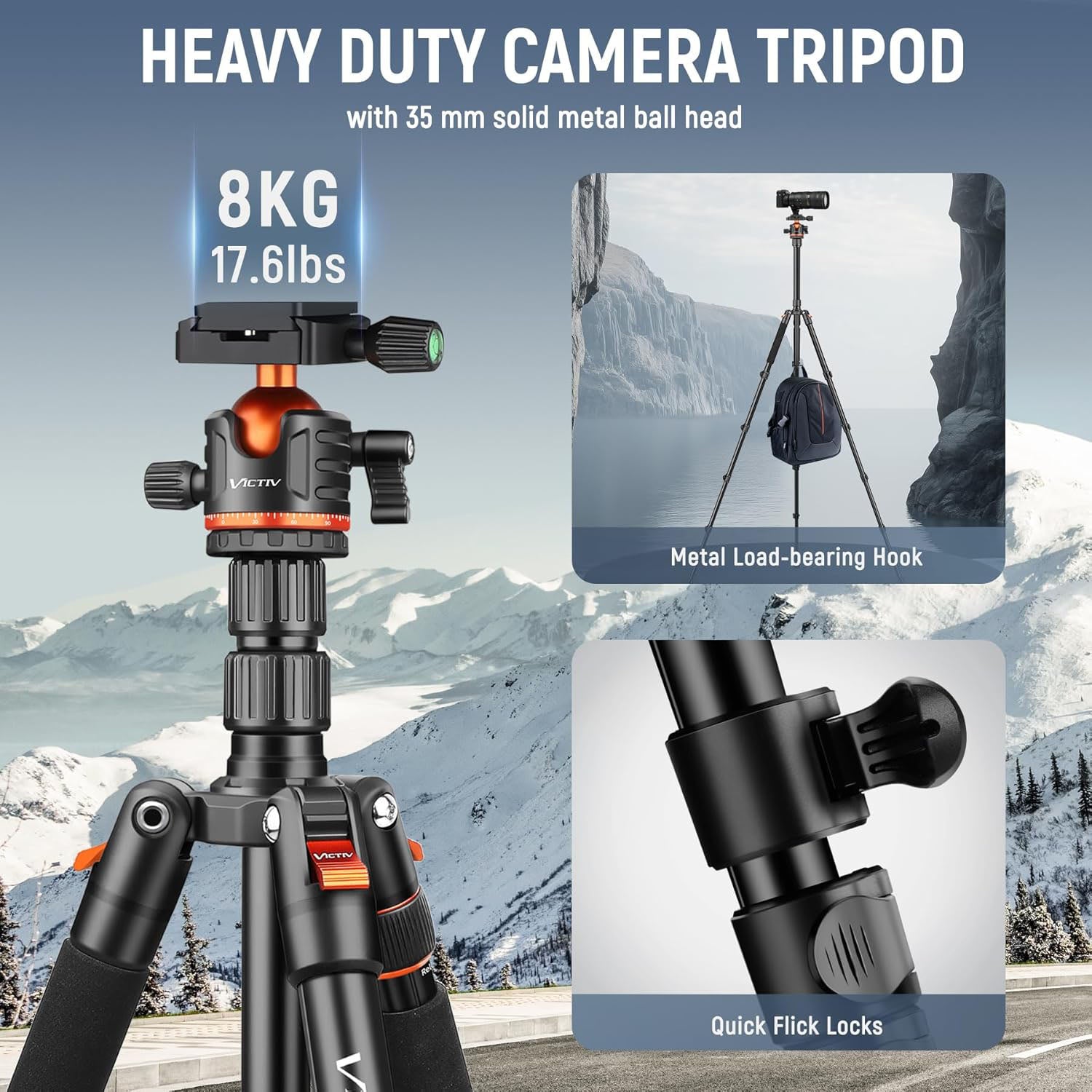 Victiv 78"/ 198cm Camera Tripod for Canon Sony Nikon, DSLR Tripod Lightweight with Monopod for Travel, Compact Tripods with Ball Head and Phone Holder, Tall Camera Stand Max Load 8kg