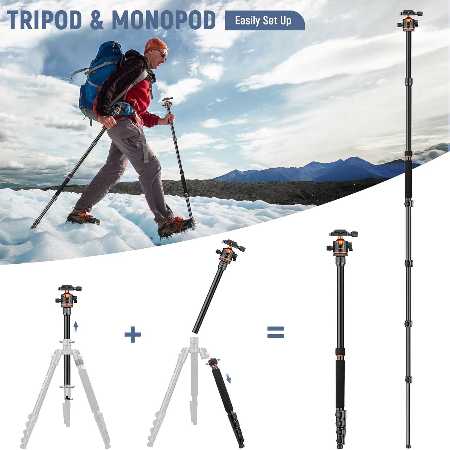 Victiv 78"/ 198cm Camera Tripod for Canon Sony Nikon, DSLR Tripod Lightweight with Monopod for Travel, Compact Tripods with Ball Head and Phone Holder, Tall Camera Stand Max Load 8kg