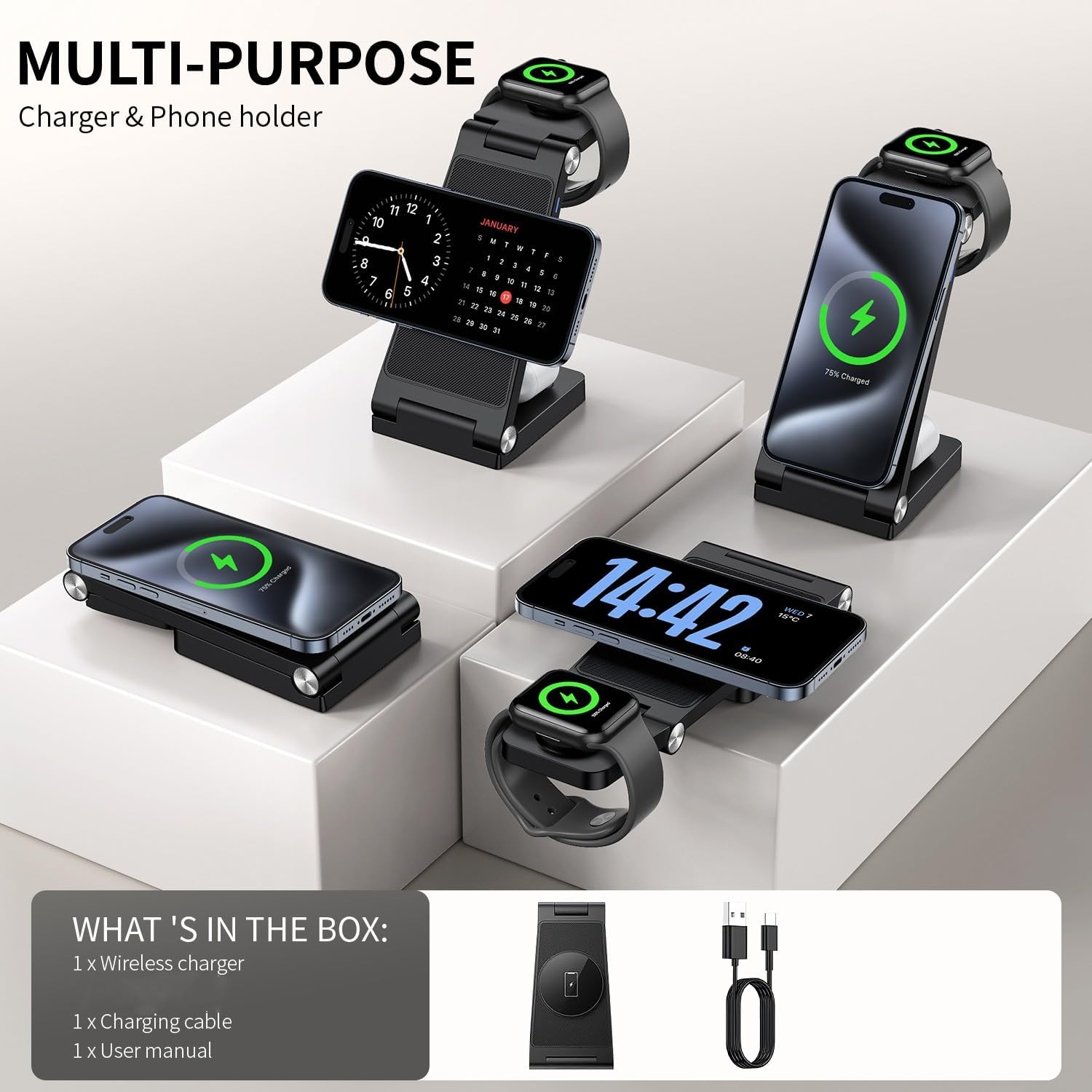 WSKEN Qi 3 in 1 Fast Wireless Charger Foldable Magnetic Charging Station