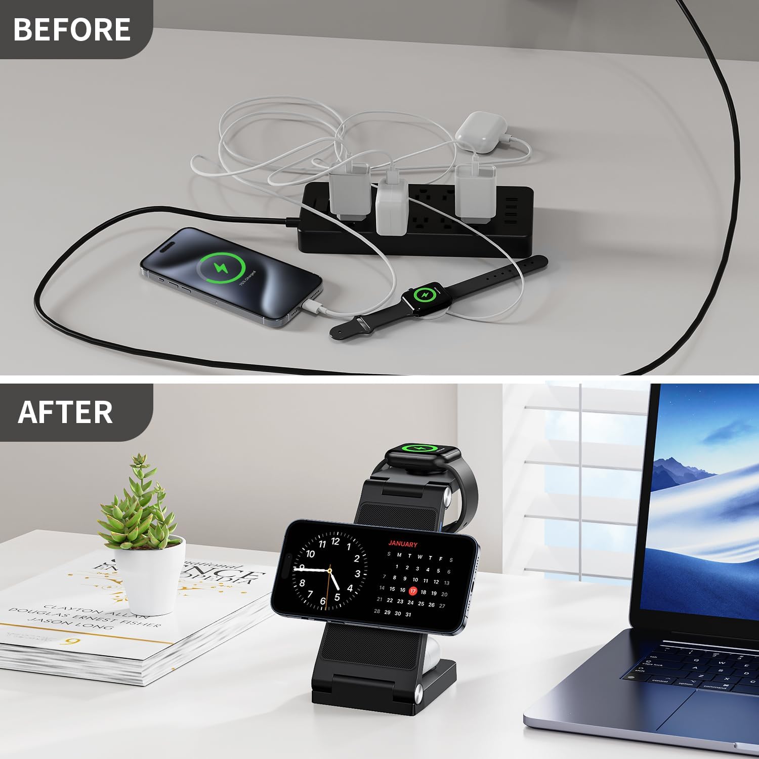 WSKEN Qi 3 in 1 Fast Wireless Charger Foldable Magnetic Charging Station