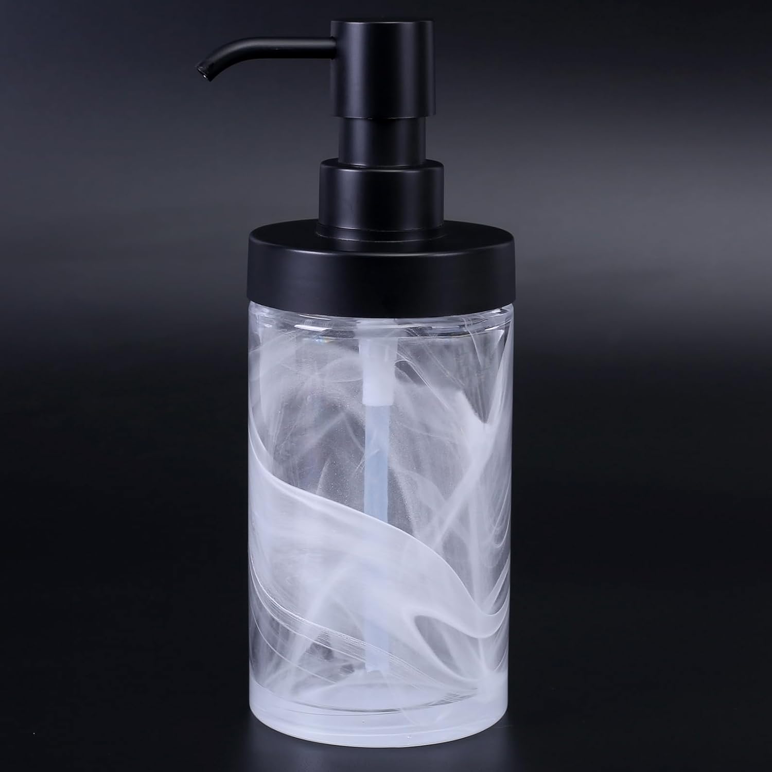 Suanti White Marble Glass Soap Dispenser for Bathroom & Kitchen Sink, Wide-Mouthed Easy Refill, 14.3 Oz